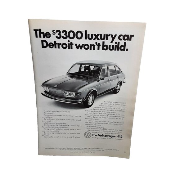 1973 Volkswagen 412 Print Ad Luxury Car Detroit Won’t Build Vintage VW - Picture 1 of 1